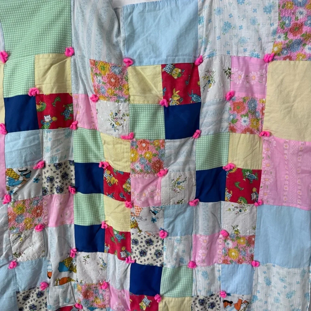 Vintage Reversible handmade quilted crib childs toddler blanket